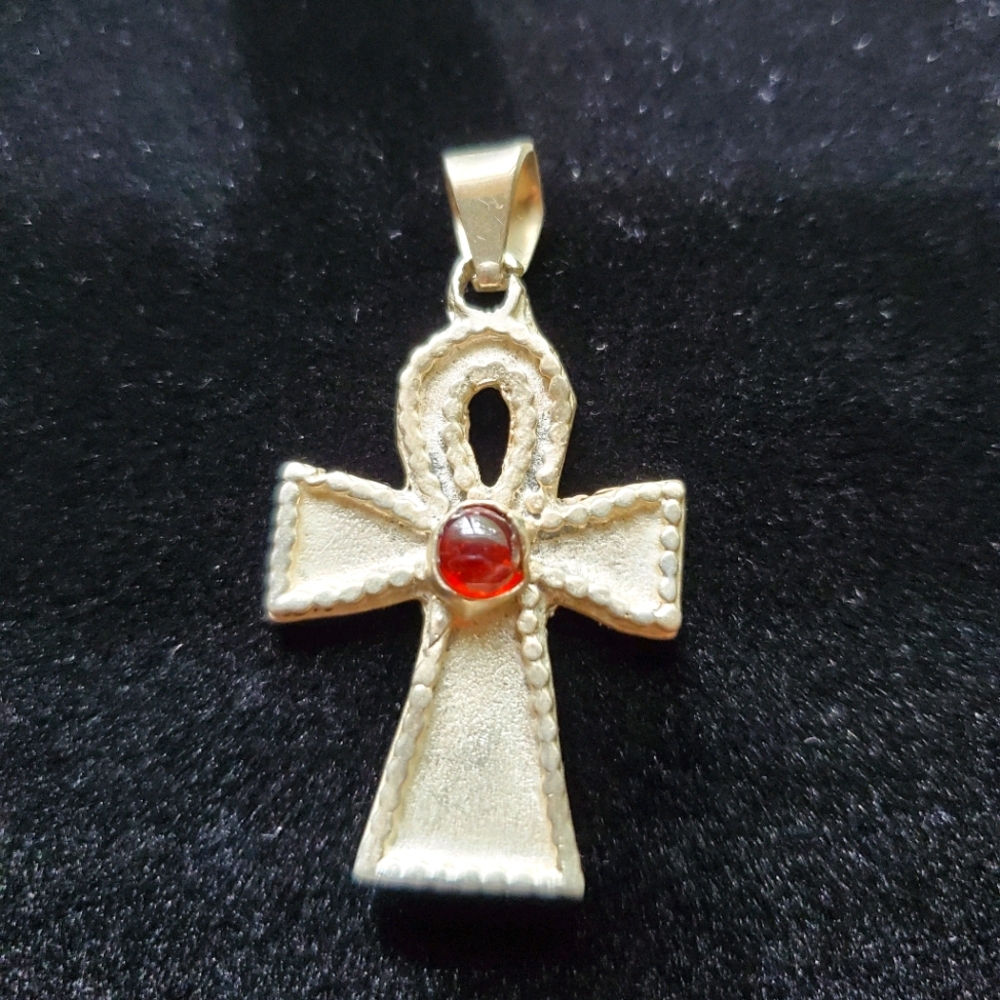 Sterling Silver Amber Egyptian Ankh Pendant Charm